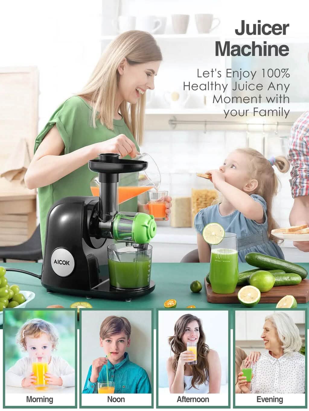Slow Masticating Juicer Extractor Cold Press Juicer with Brush